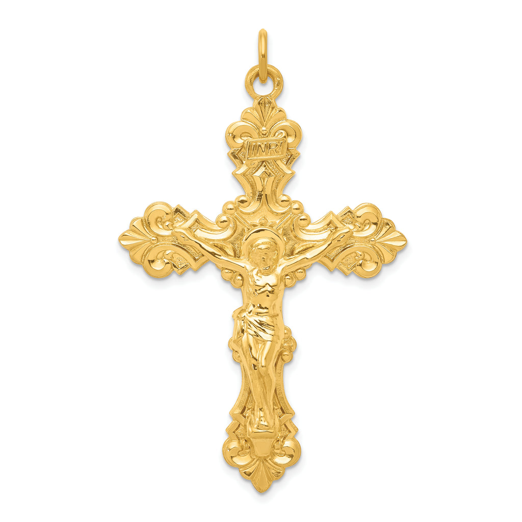 Sterling Silver Polished 24K Inri Crucifix Charm Pendant with Sterling Silver Cable Chain Necklace 20'' M742166