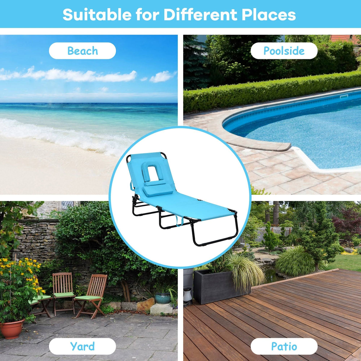 Turquoise Folding Chaise Lounge Chair Bed Q4675