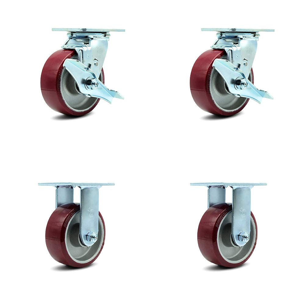 Swivel Top Plate Caster with 8 x 2 Maroon Wheel and Top Lock Brake, Pack of 2 G73977