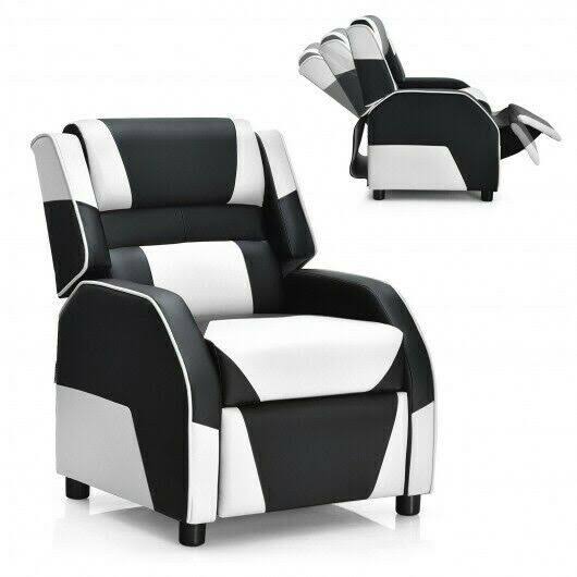 White PU Leather Kids Gaming Sofa Recliner with Headrest and Footrest Y145145