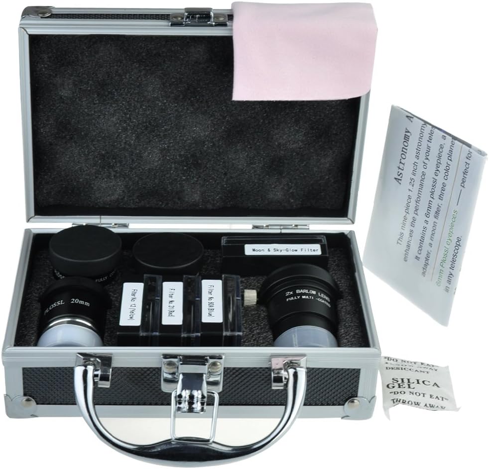 Astronomical Telescope Accessory Kit with Plossl Eyepieces Set, Filter Set, 2X Barlow Lens H3425