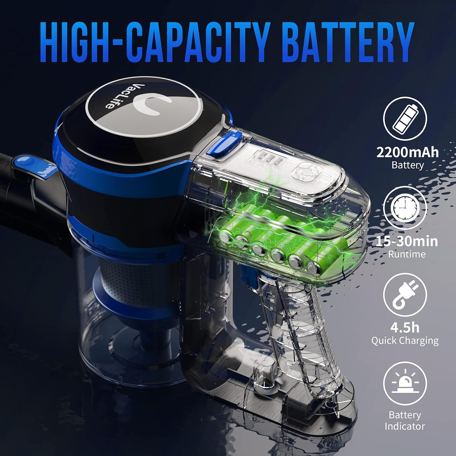 Cordless Stick Vacuum Cleaner with Headlight & Quadruple Filtration T576