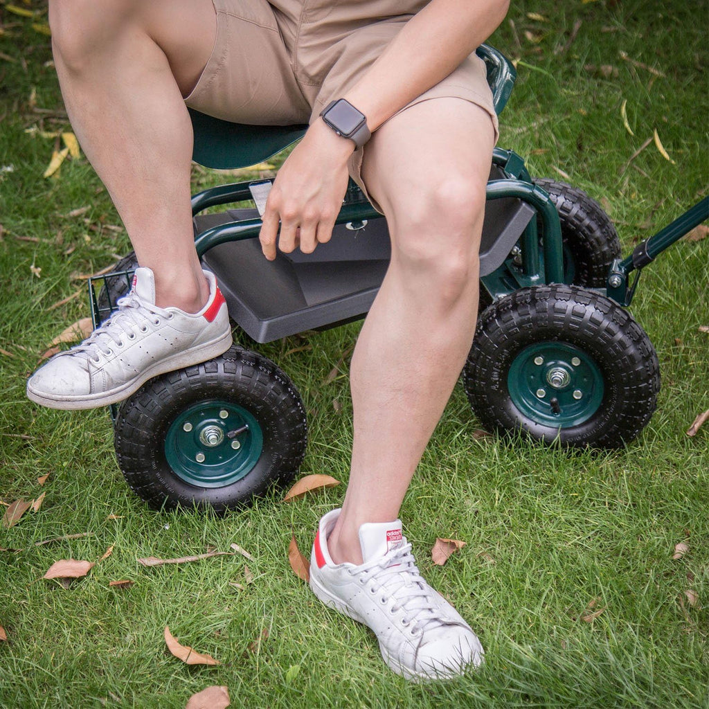Rolling Garden Cart Work Seat with Tool Tray U57888