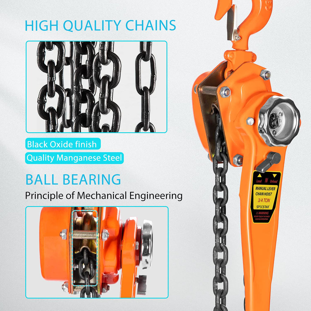 3/4 Ton Capacity 5 Feet Lever Chain Hoist with 2 Hooks Z60687