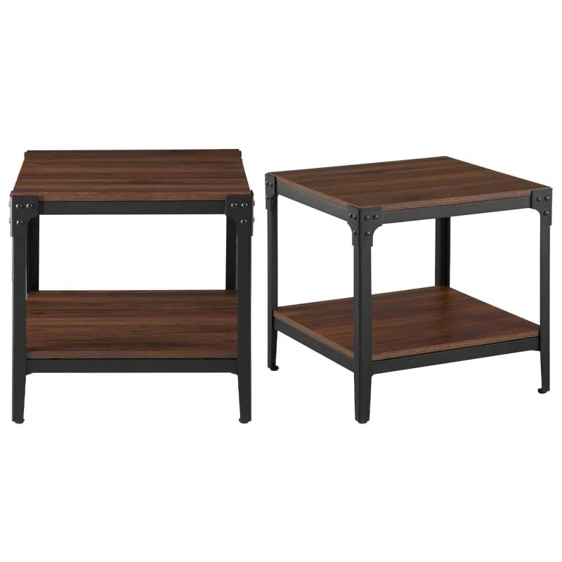 2 Piece Rustic Laminate Top Steel Framed End Table Set F479