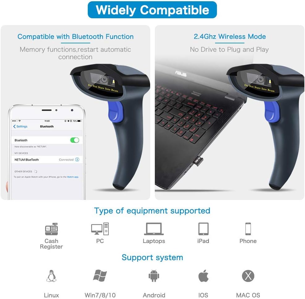 2D Wireless Bluetooth Barcode Scanner, Pack of 2 Y677506
