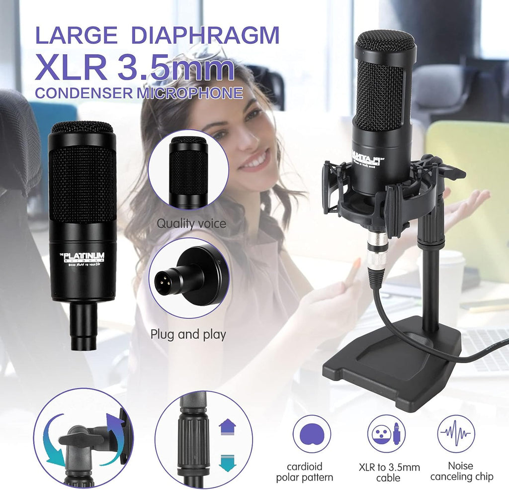 Podcast Equipment Bundle with XLR Microphone Audio Interface Mixer F66368
