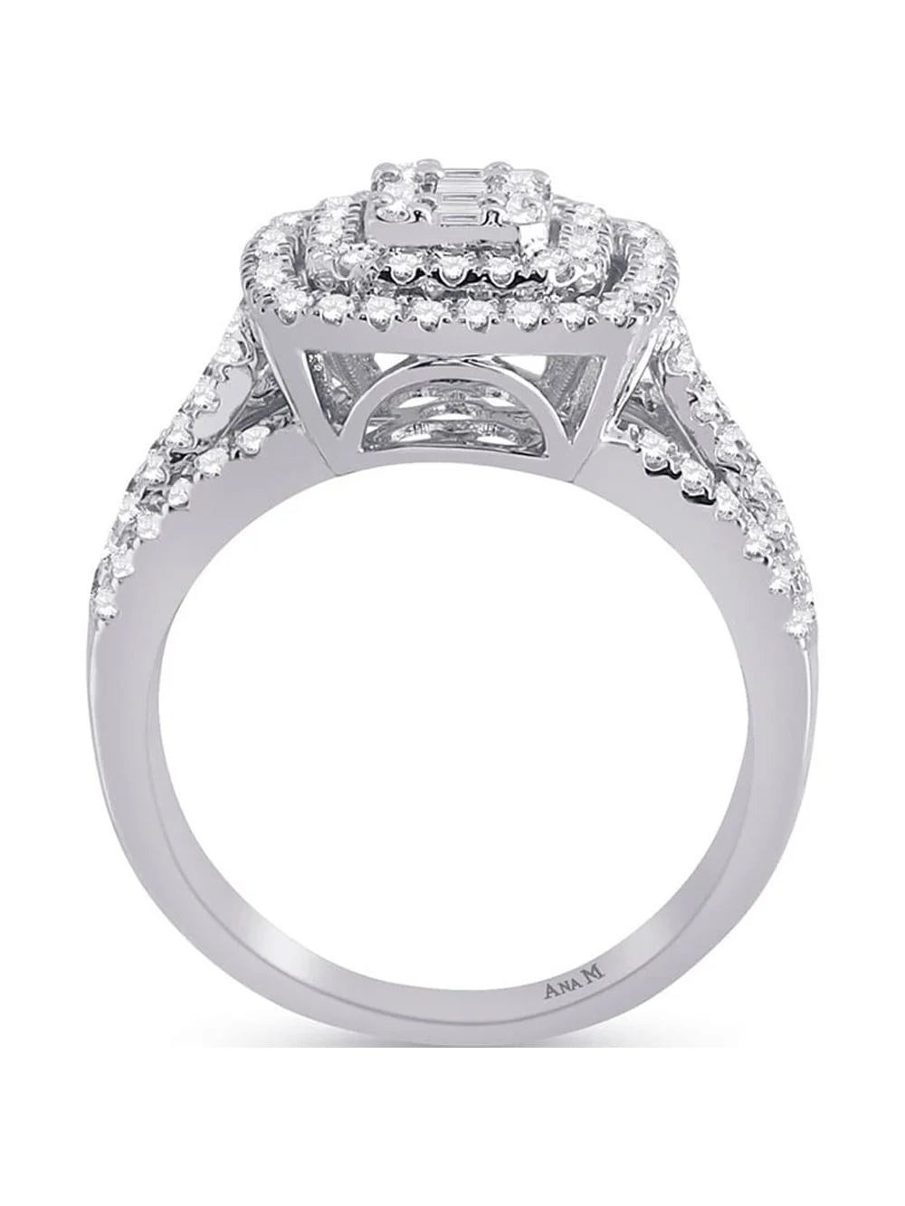 14kt White Gold Baguette Diamond Square Ring 7/8 Cttw E6118