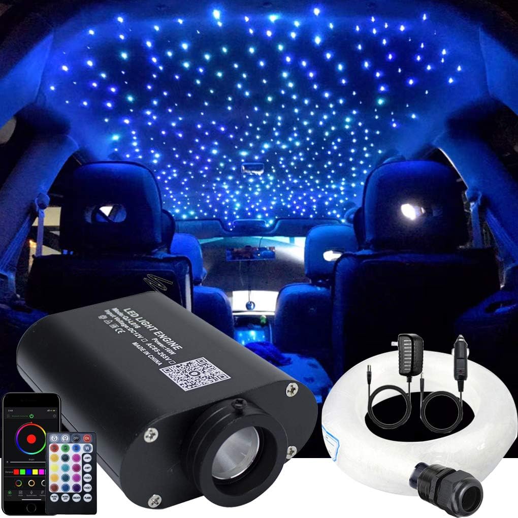 Bluetooth Car Use 16W RGBW Fiber Optic Light Star Ceiling Kits Music Mode 300pcs 0.03in 6.5ft Fiber Strands Remote/APP Control Headliner Light Decoration Y74958
