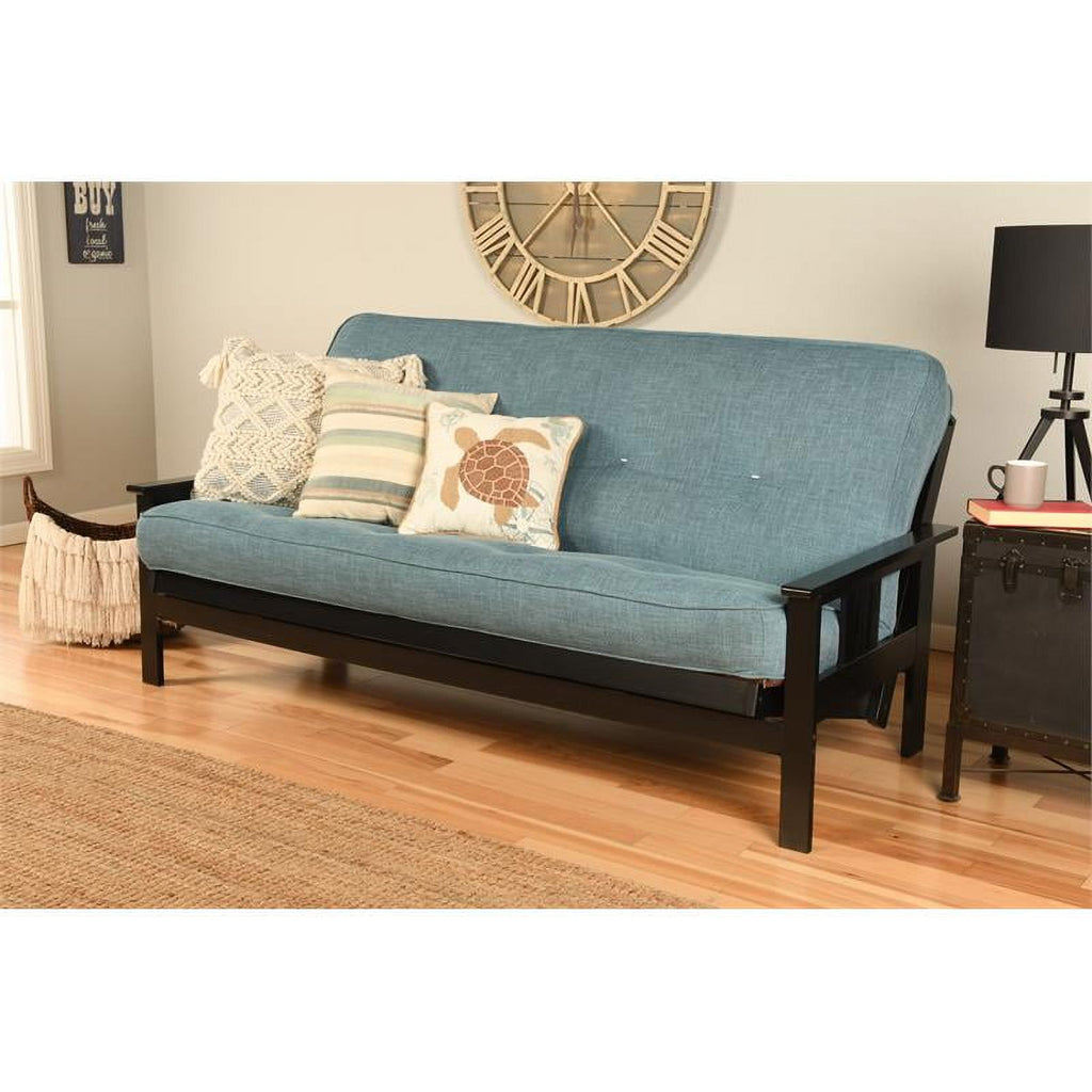 2 Piece Linen Fabric Futon Mattress Set in Aqua Blue Z2903
