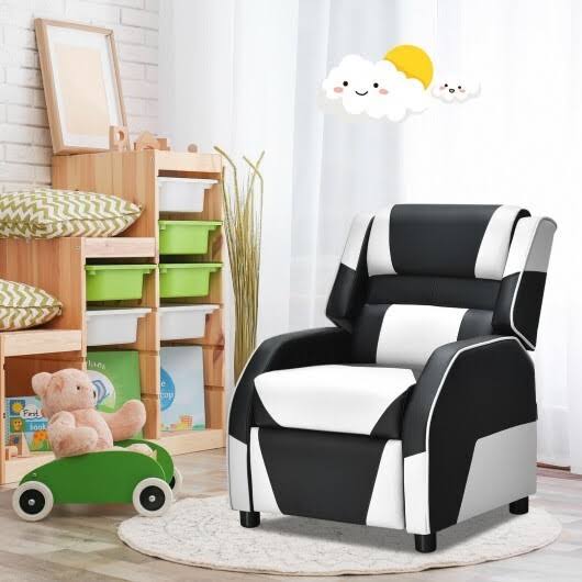 White PU Leather Kids Gaming Sofa Recliner with Headrest and Footrest Y145145