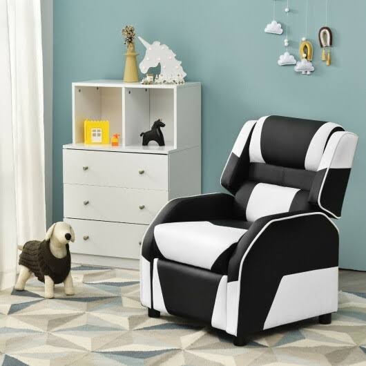 White PU Leather Kids Gaming Sofa Recliner with Headrest and Footrest Y145145