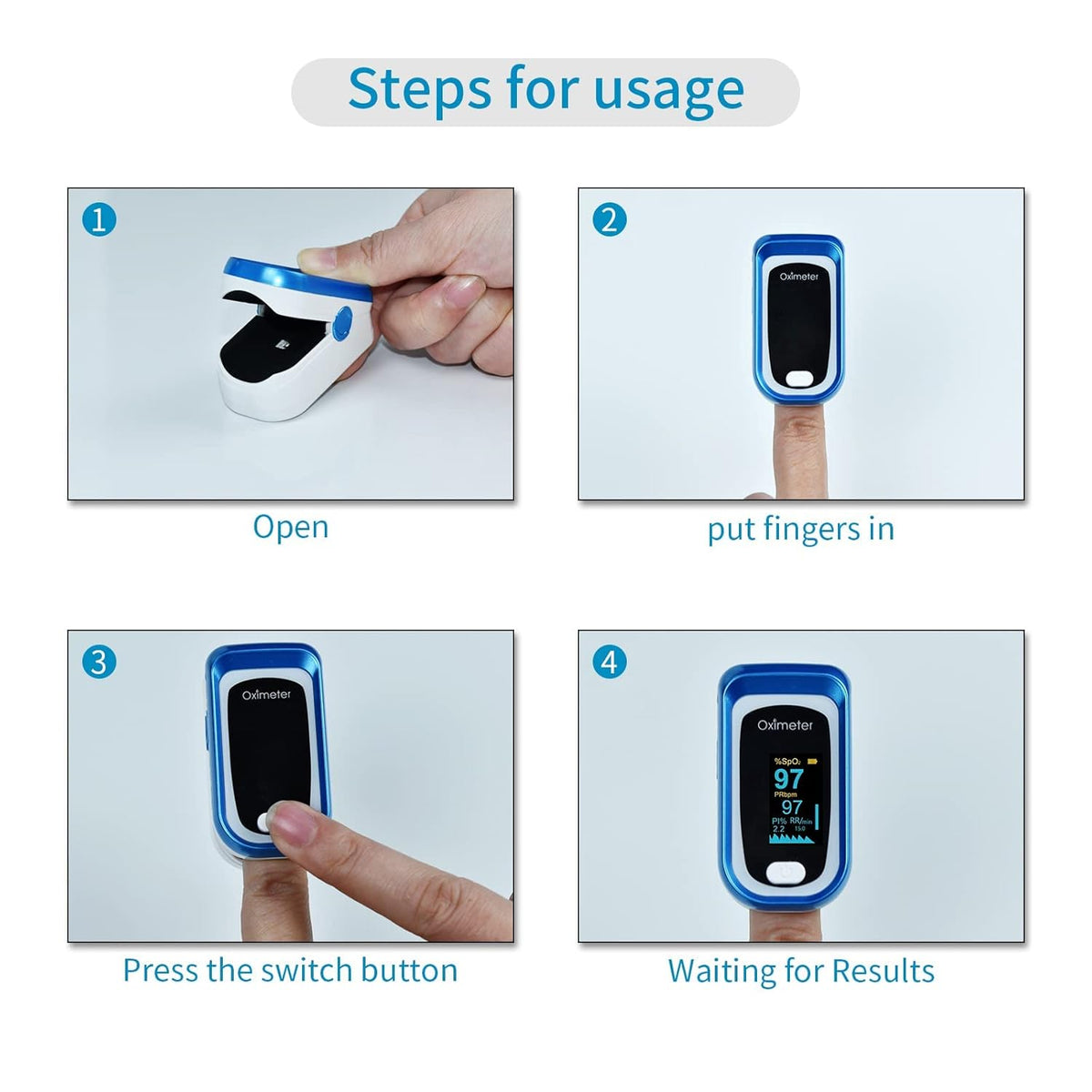 Blue Pack of 2 Portable Oxygen Monitor with OLED Display N9577