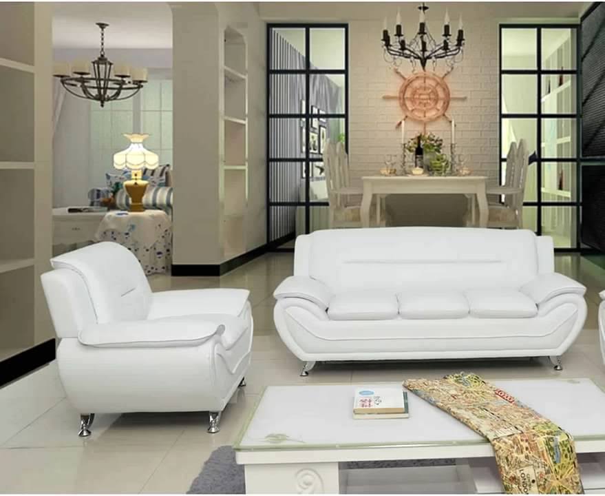 White Leatherette Sofa Set Chair N23995