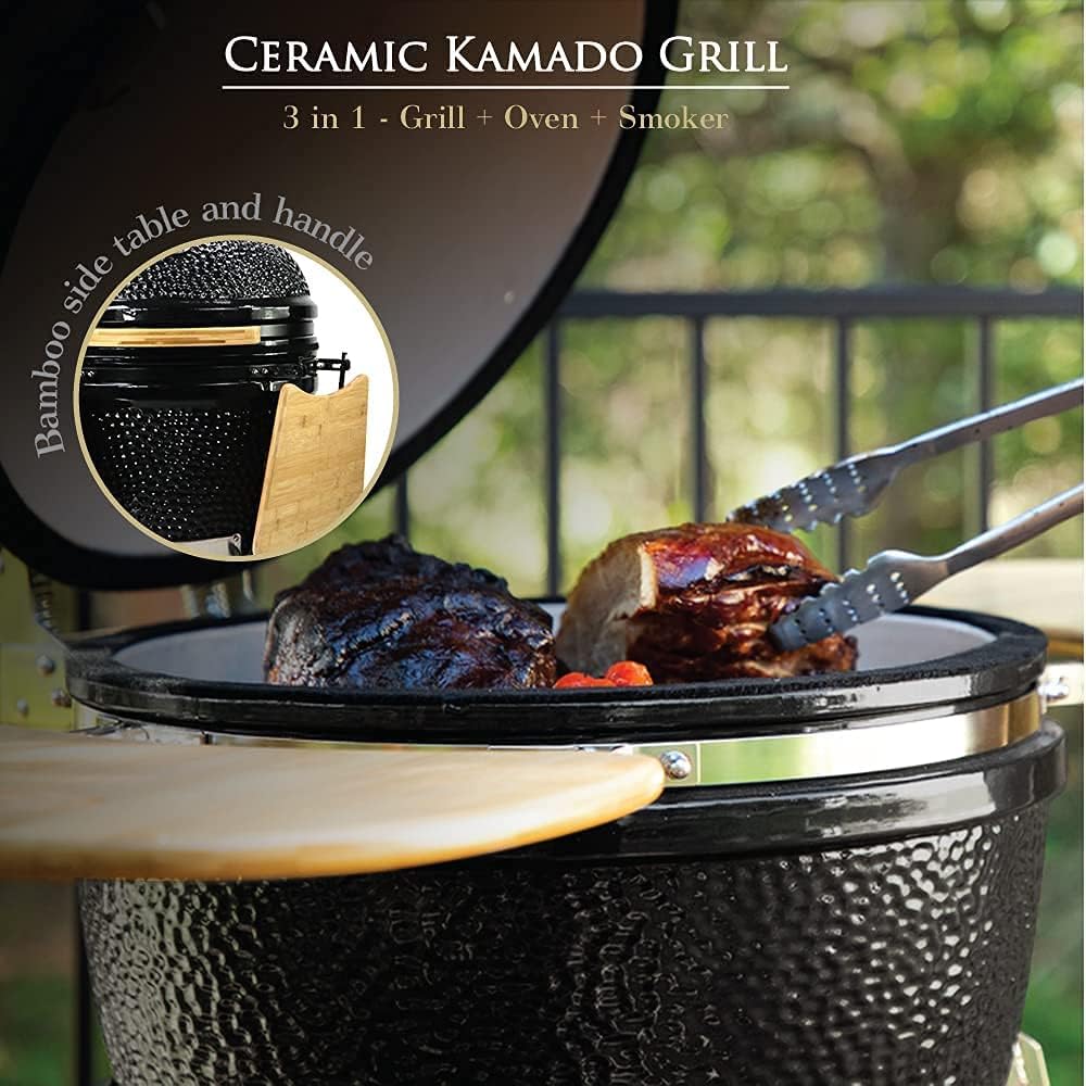 Red 21 Large Ceramic Kamado Grill Cooker with Trolley V54855