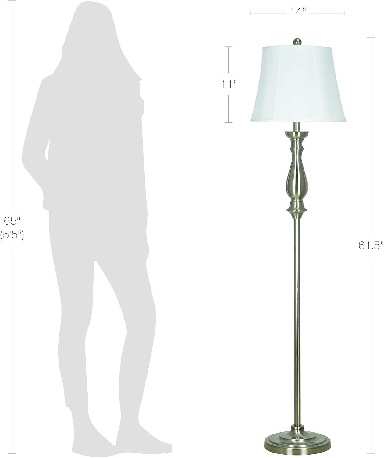 Brushed Steel Tall Floor Lamp with Linen Shade K494