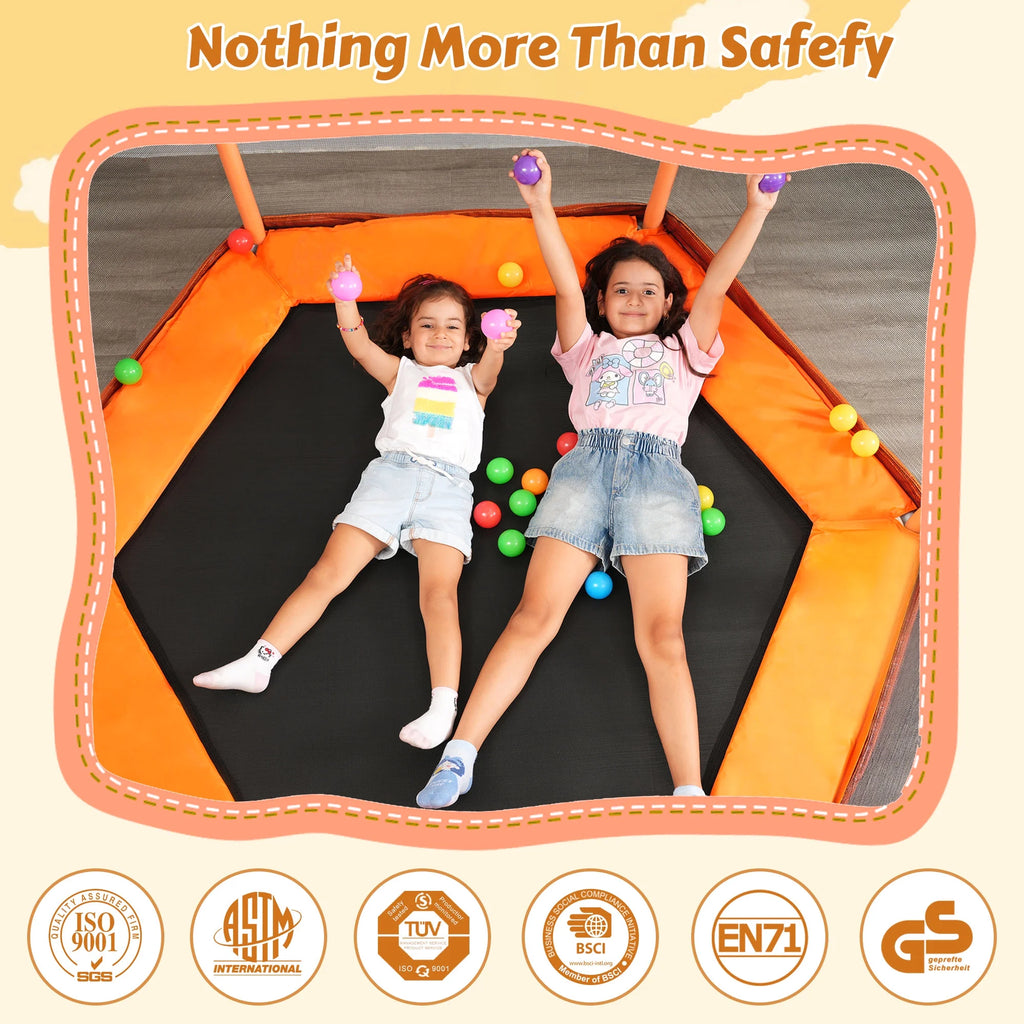 Toddlers Trampoline with Safety Enclosure Net and Ball Pit D757