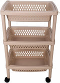 3 Layers Plastic Rolling Storage Cart with Wheels and Removable Baskets E5208