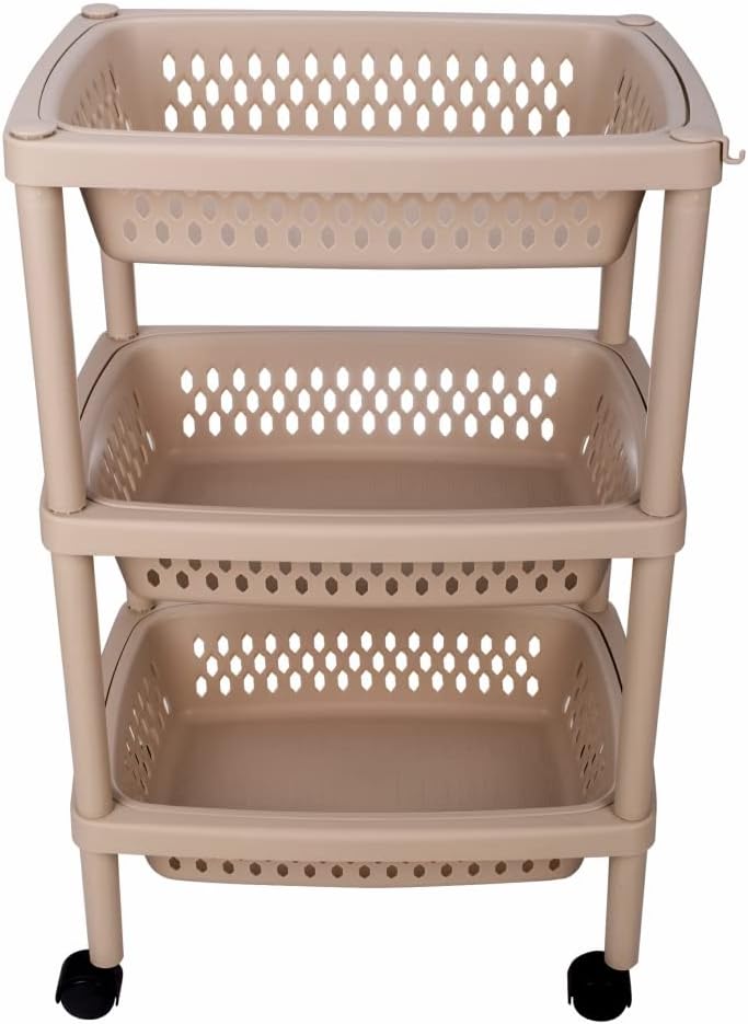 3 Layers Plastic Rolling Storage Cart with Wheels and Removable Baskets E5208
