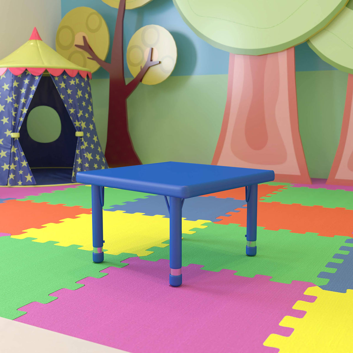 24x22 Square Blue Plastic Height Adjustable Activity Table T518