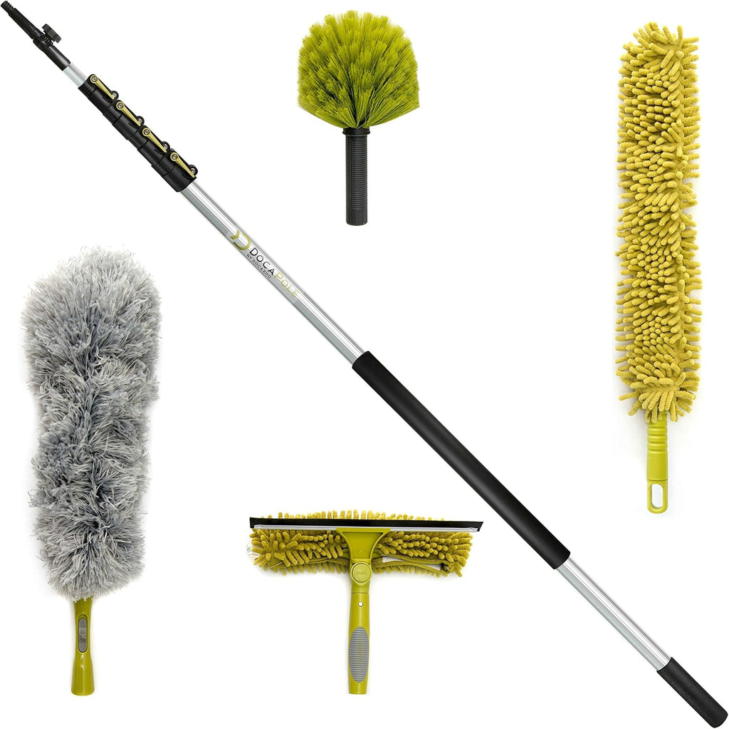 30 ft Reach Cleaning Kit with Telescoping Extension Pole, 3 Dusting Attachments, Window Squeegee & Washer, Cobweb Duster, Microfiber Feather Duster Z59658