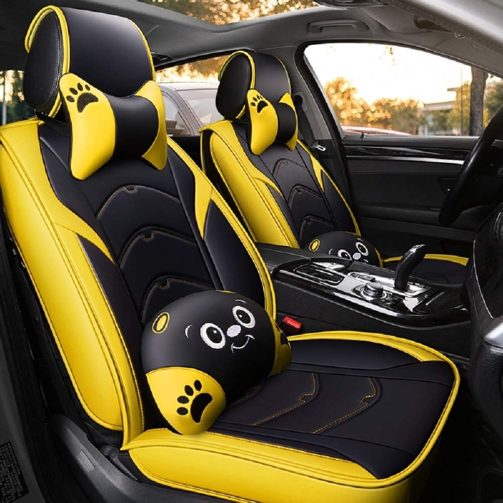 Black-Pink Leather 5 Seat Full Set Seat Cover Cushion R95484