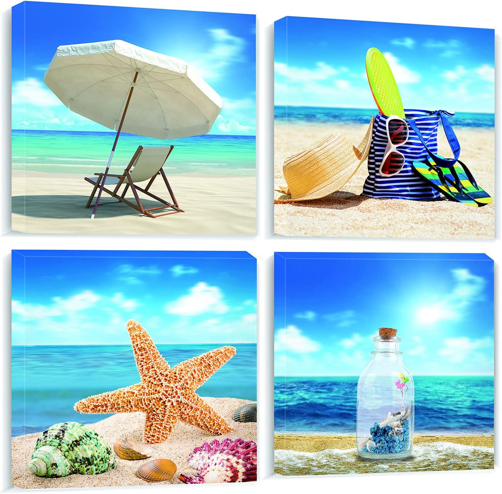 Modern Giclee Seascape Canvas Prints 4 Pieces 12x12inch R804753