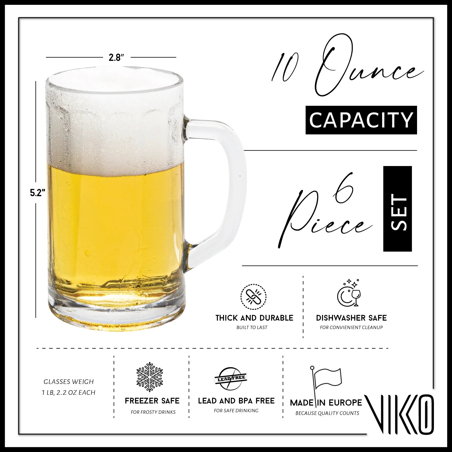 13.5 Ounce Clear Beer Mugs with Handle, Set of 6 Z571