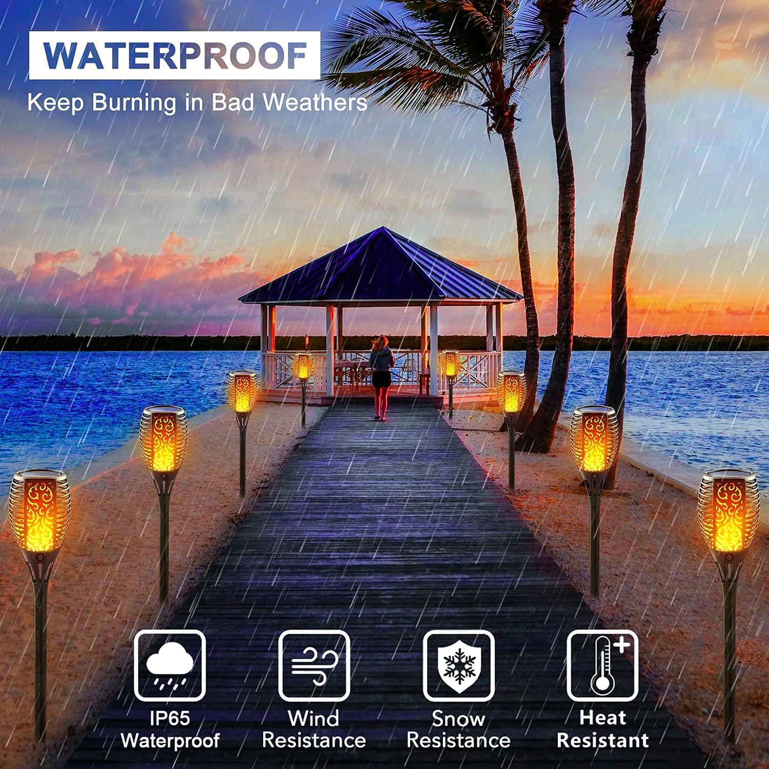 Solar Torch Light with Flickering Flame, 8 Pack Outdoor Waterproof N9693