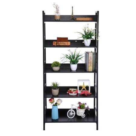 Rustic Wood Metal 5 Shelf Ladder Bookshelf F997