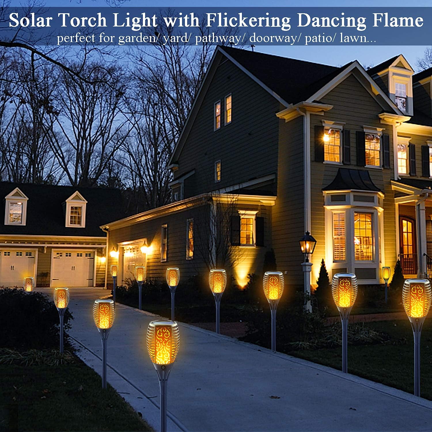 Solar Torch Light with Flickering Flame, 8 Pack Outdoor Waterproof N9693