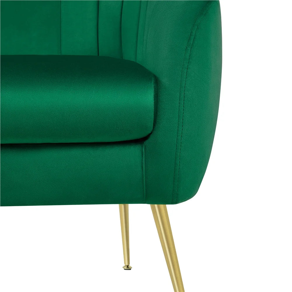 Green Channel Tufted Accent Armchair with Gold Metal Legs W284360