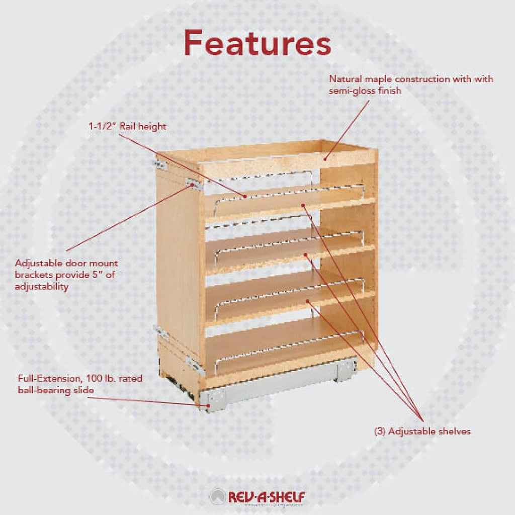 11 Inch Base Cabinet Pullout Storage Organizer with Adjustable Wood Shelves and Chrome Rails A96856