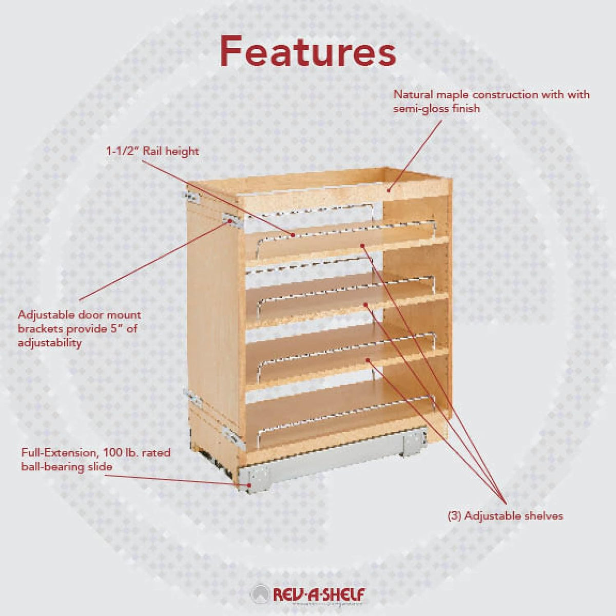 11 Inch Base Cabinet Pullout Storage Organizer with Adjustable Wood Shelves and Chrome Rails A96856
