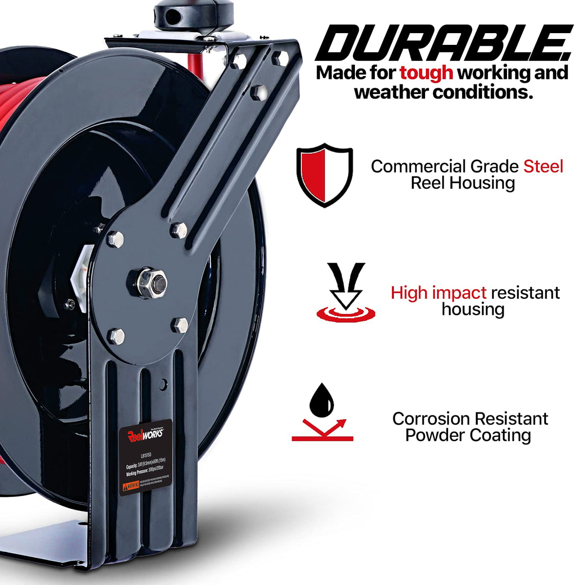 3/8" x 50' Heavy Duty Industrial Air Hose Reel S60239