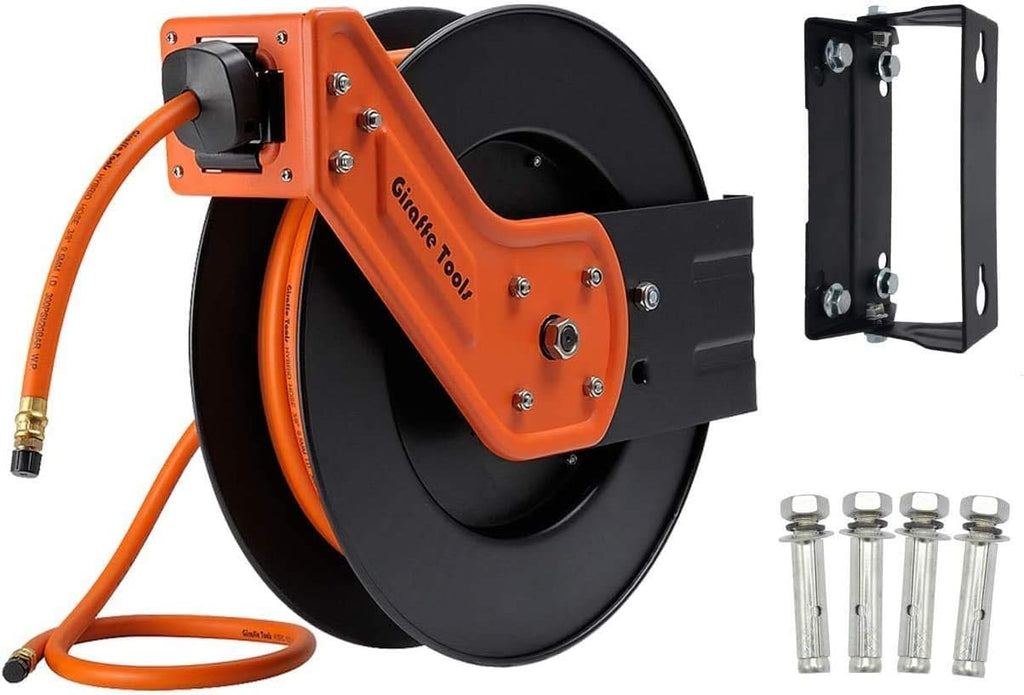 Retractable Air Hose Reel with 3/8 in. x 25 ft Hybrid Hose, 300 PSI Wall Mounted, Pack of 2 S6484