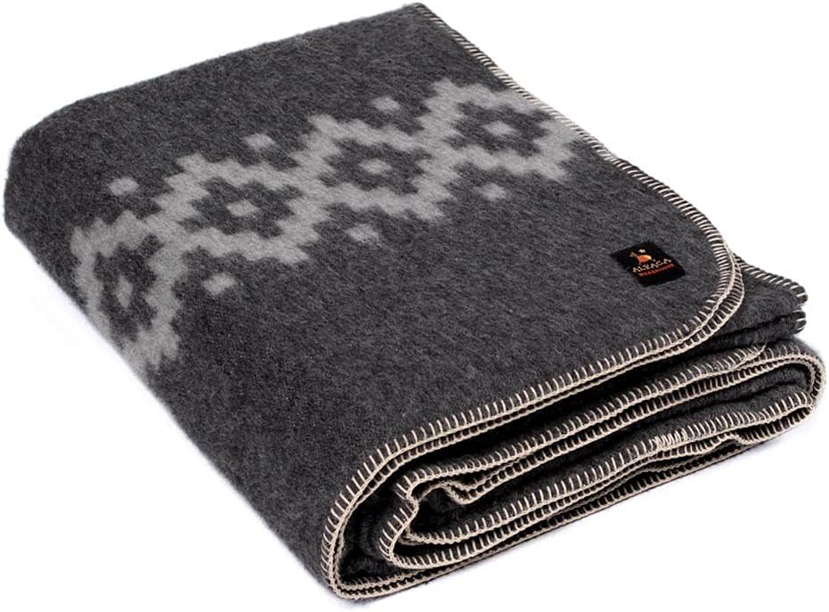 Navy Blue Soft Gray Queen Alpaca Wool Blanket X477