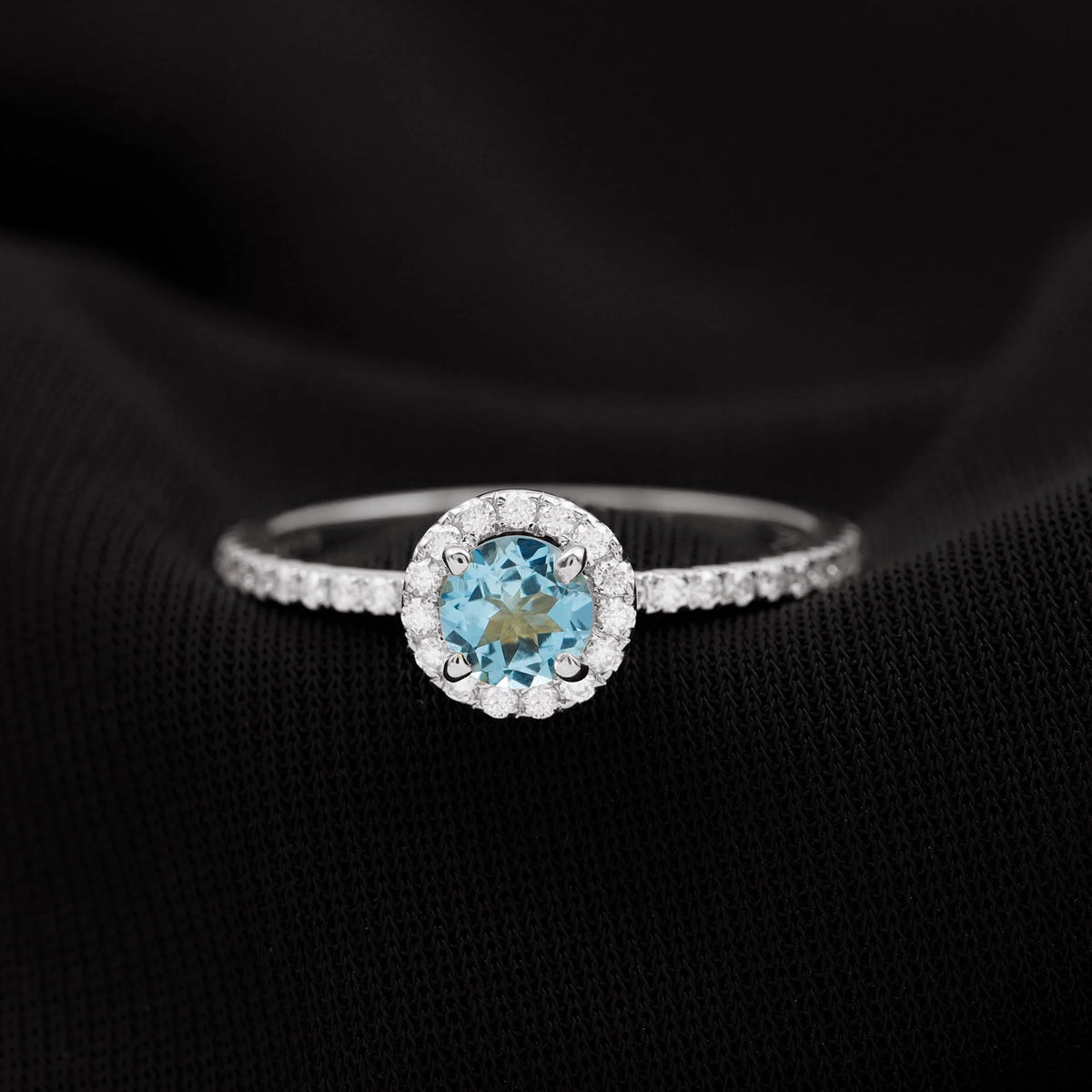 10K White Gold Aquamarine Ring with Diamond Halo F3108
