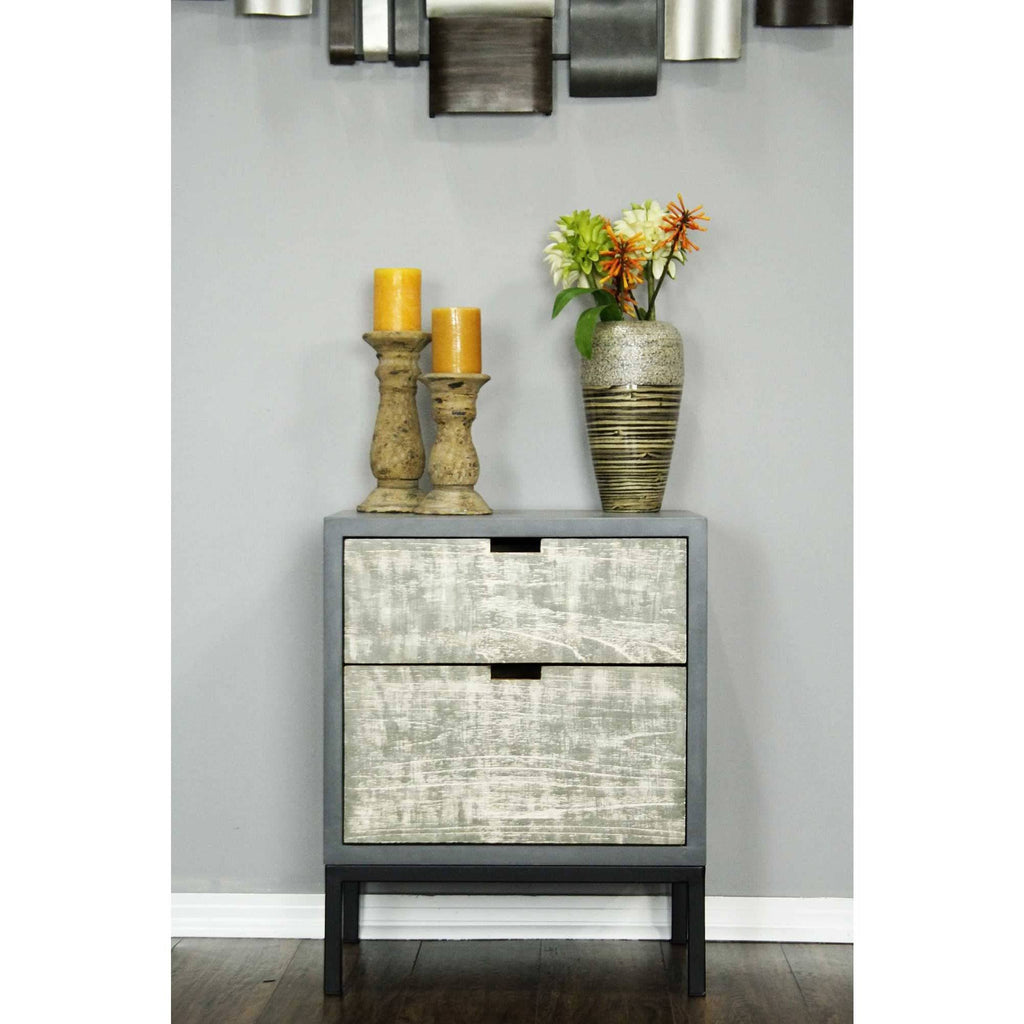 Distressed Gray Iron Accent Cabinet with 2 Wood Drawers X349455