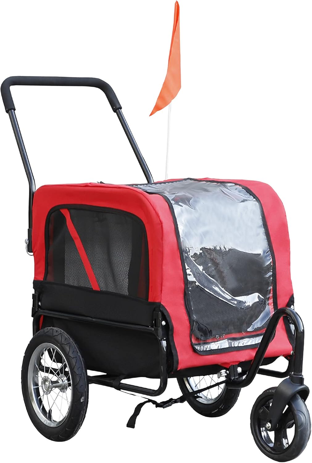 Red Dog Bike Trailer Pet Stroller Cart Wagon Cargo Carrier with 360-Degree Swivel Wheels C410