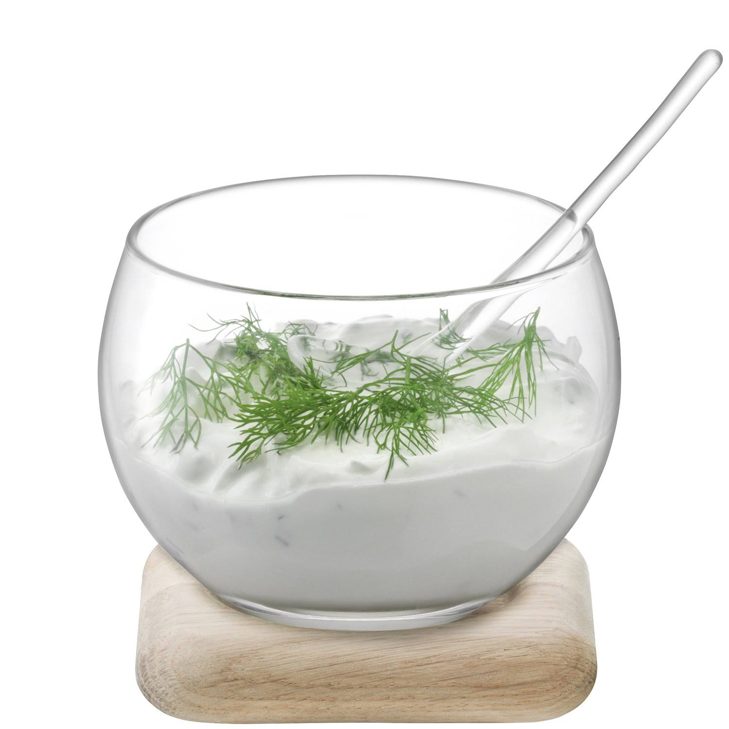 Clear Serve Dip Set with Oak Base M90886