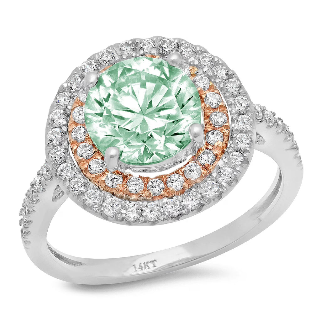 2.47ct Round Cut Blue Moissanite 18k White Rose Gold Halo Ring T379007