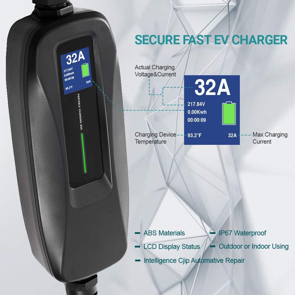 32 Amp Level 2 Portable EV Charger with NEMA14-50 26ft Cable O712493