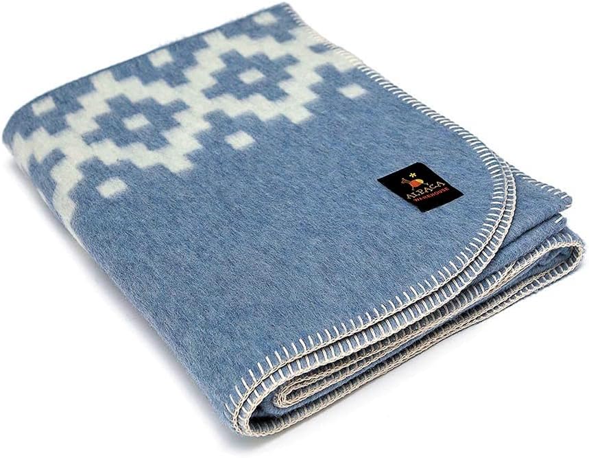 Navy Blue Soft Gray Queen Alpaca Wool Blanket X477