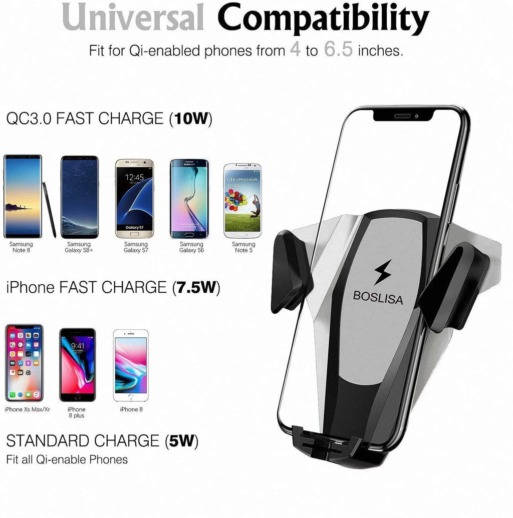 Wireless Charging Car Vent Cellphone Mount Silver N59649