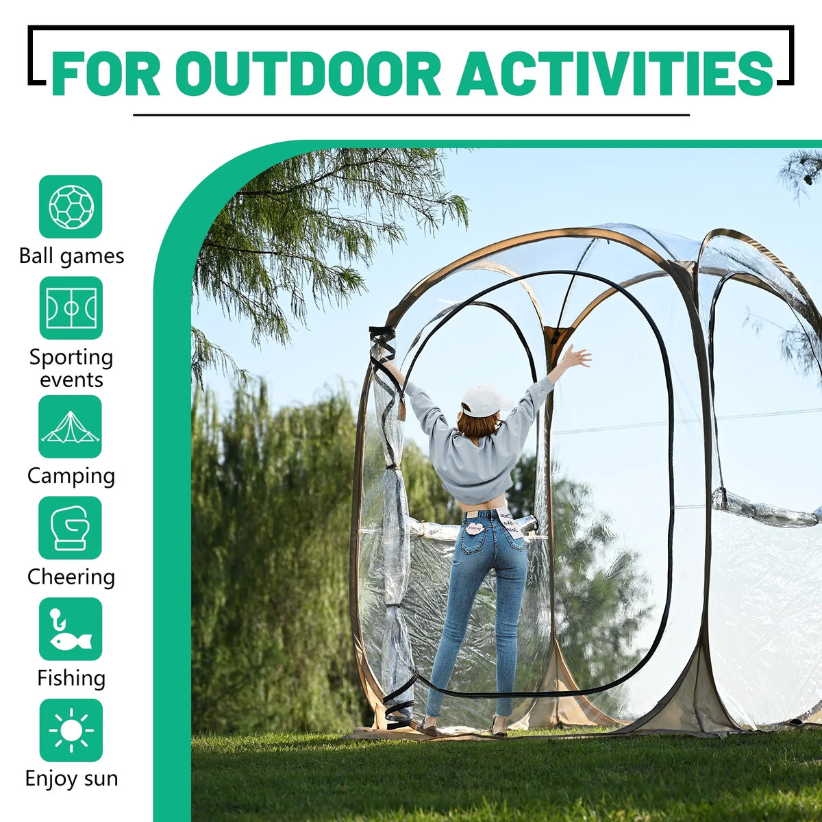 Sports Pop up Tent for up to 3 People, Weatherproof, Clear View C673473