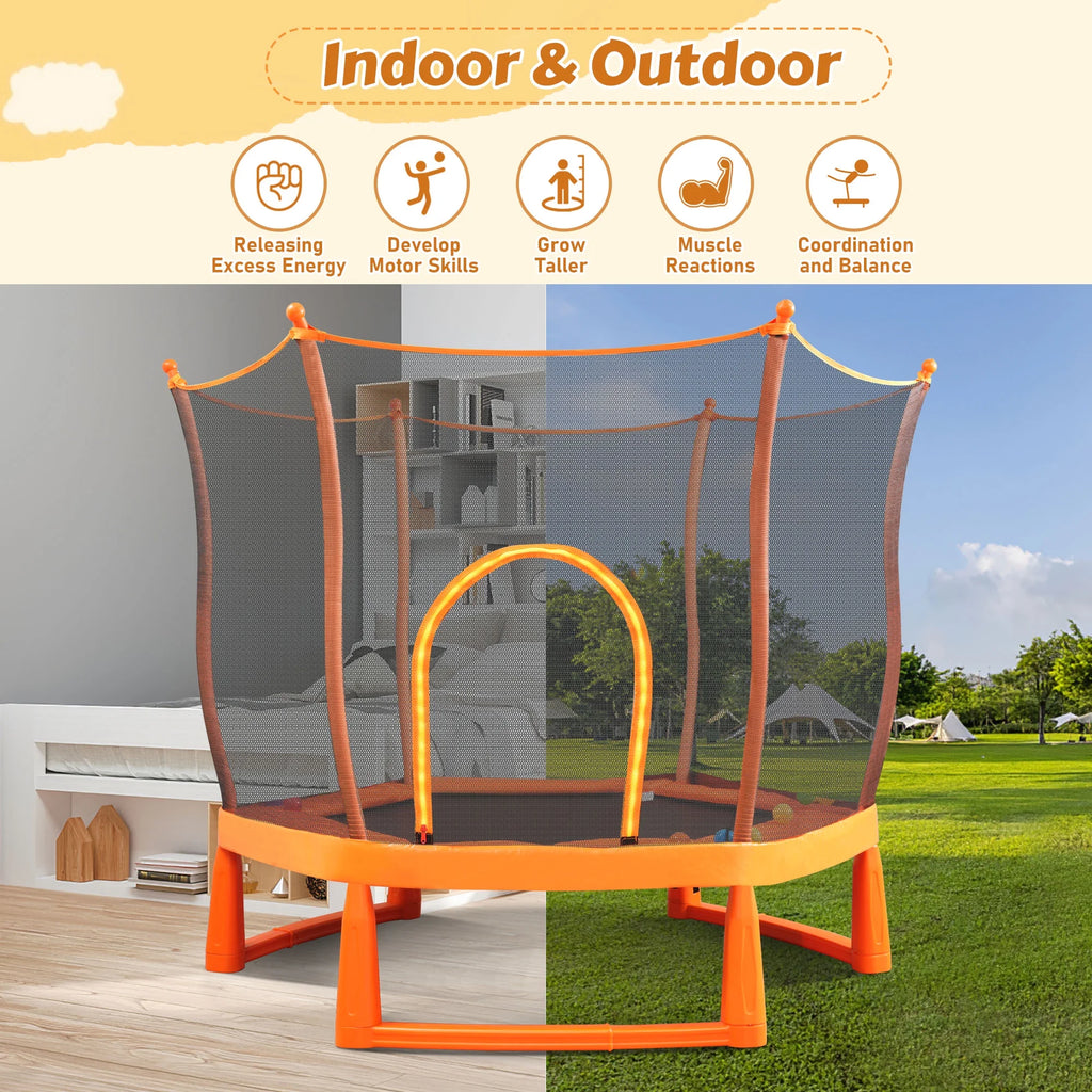 Toddlers Trampoline with Safety Enclosure Net and Ball Pit D757