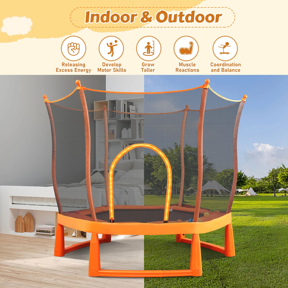 Toddlers Trampoline with Safety Enclosure Net and Ball Pit D757