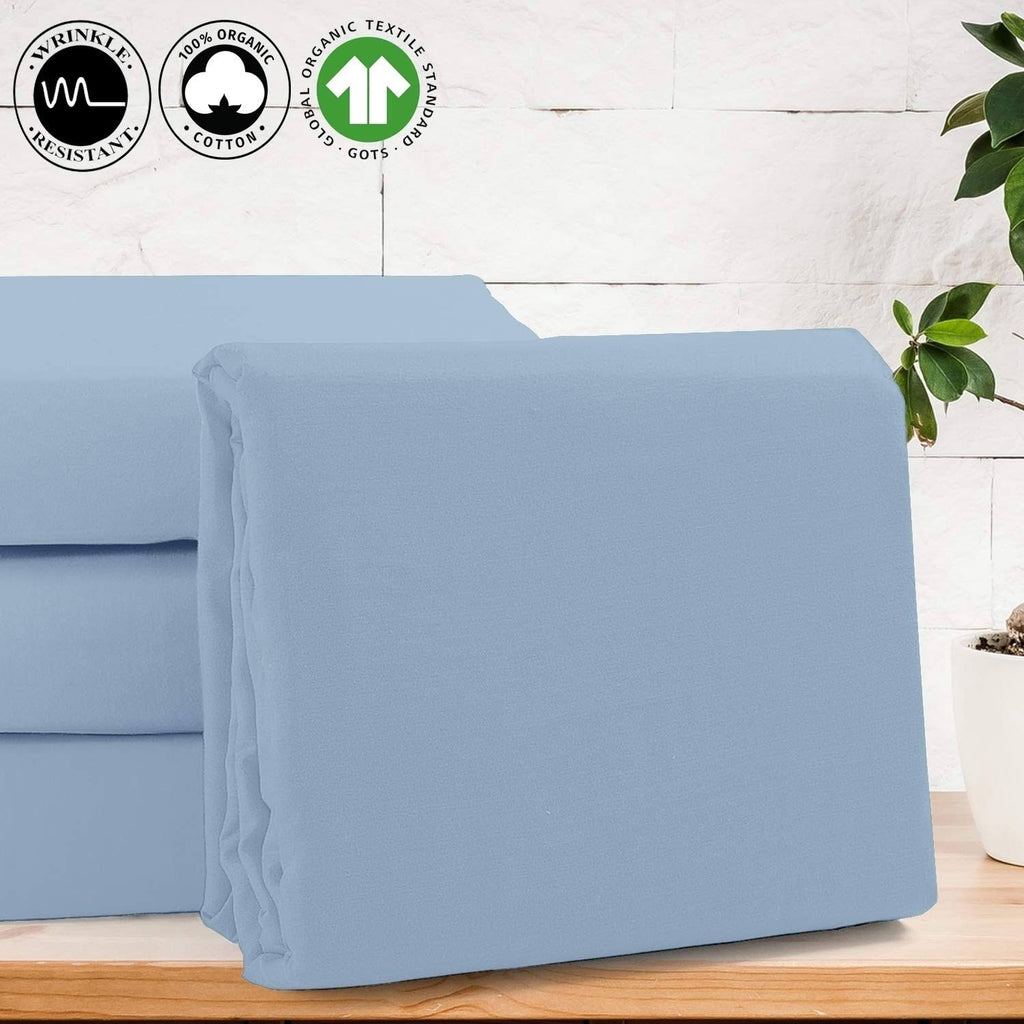 Queen Navy Blue Organic Cotton Sateen Flat Sheets R66482