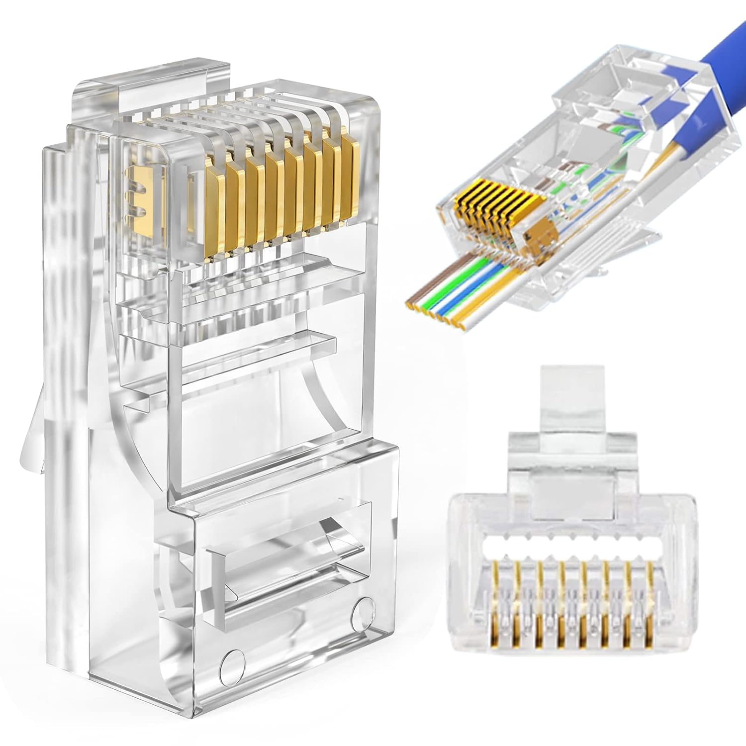 100-Pack RJ45 Cat5 Cat5e Pass Through Ethernet Modular Plug F7219